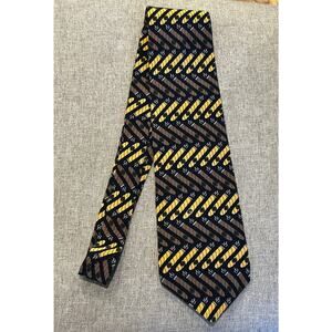 Vicky Davis Light Up Cigar Navy Blue 100% Silk Yellow Brown 4" Tie Neck